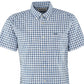 Camisa Barbour Masculina Fit Check Algodão Manga Curta Botão Azul Tamanho Grande