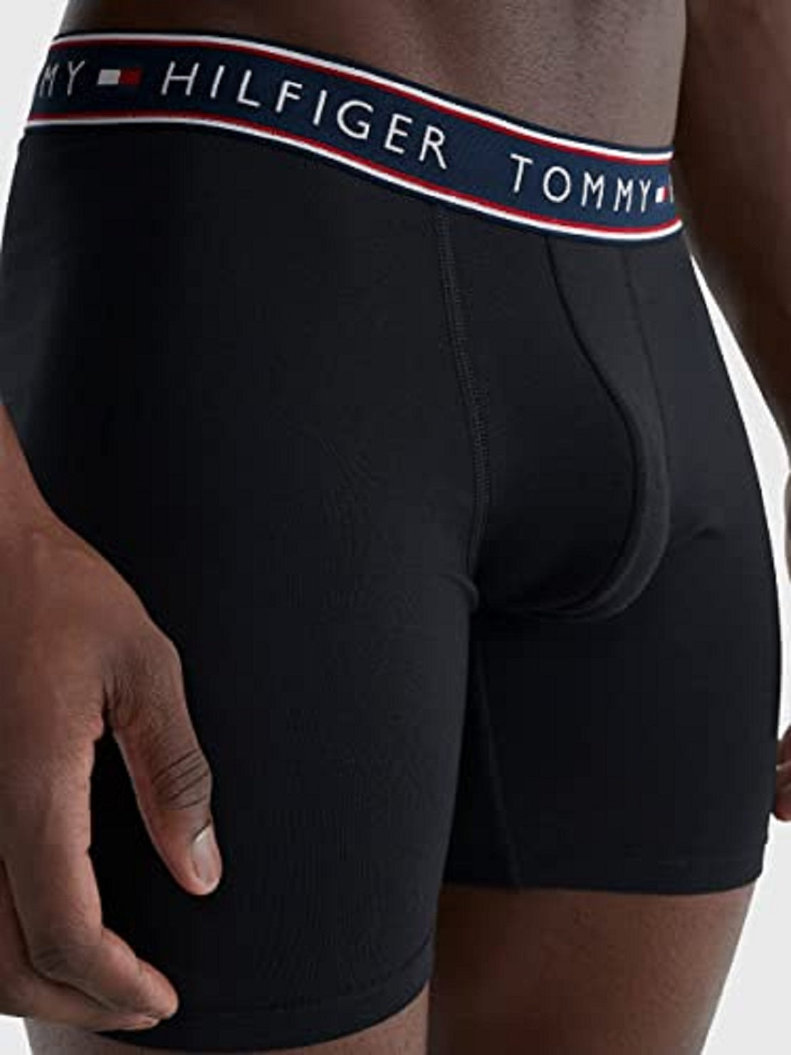 Cuecas boxer masculinas Tommy Hilfiger, pacote com 3, elásticas e absorventes de umidade, pretas, tamanho médio