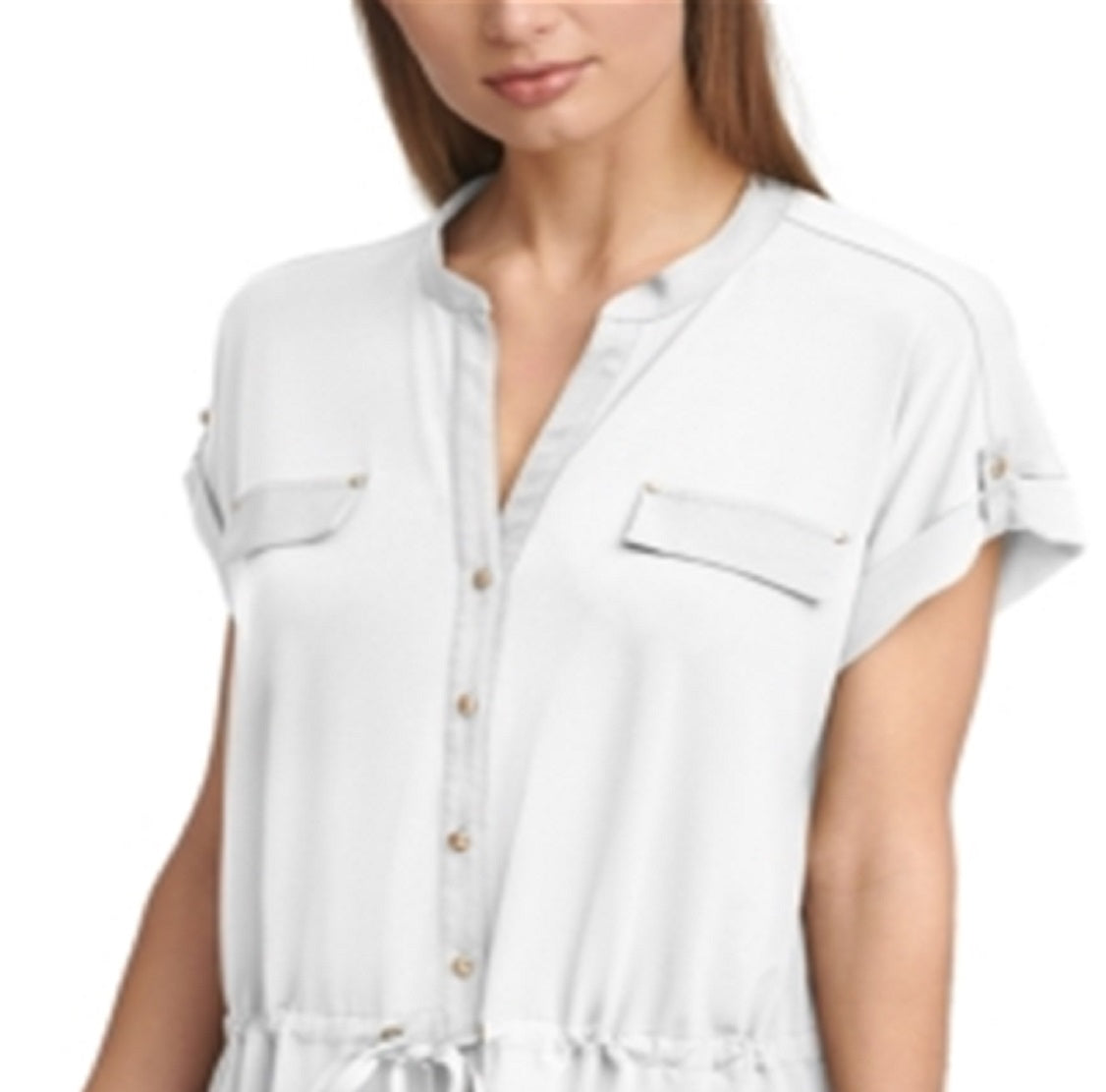 Blusa Calvin Klein Feminina com Botões Frontais e Acabamento Contrastado, Branca, Tamanho X-G