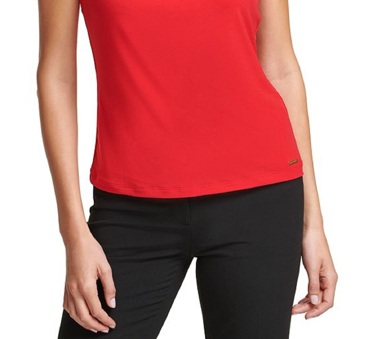 Blusa plissada sem mangas Calvin Klein feminina vermelha tamanho pequeno X-S