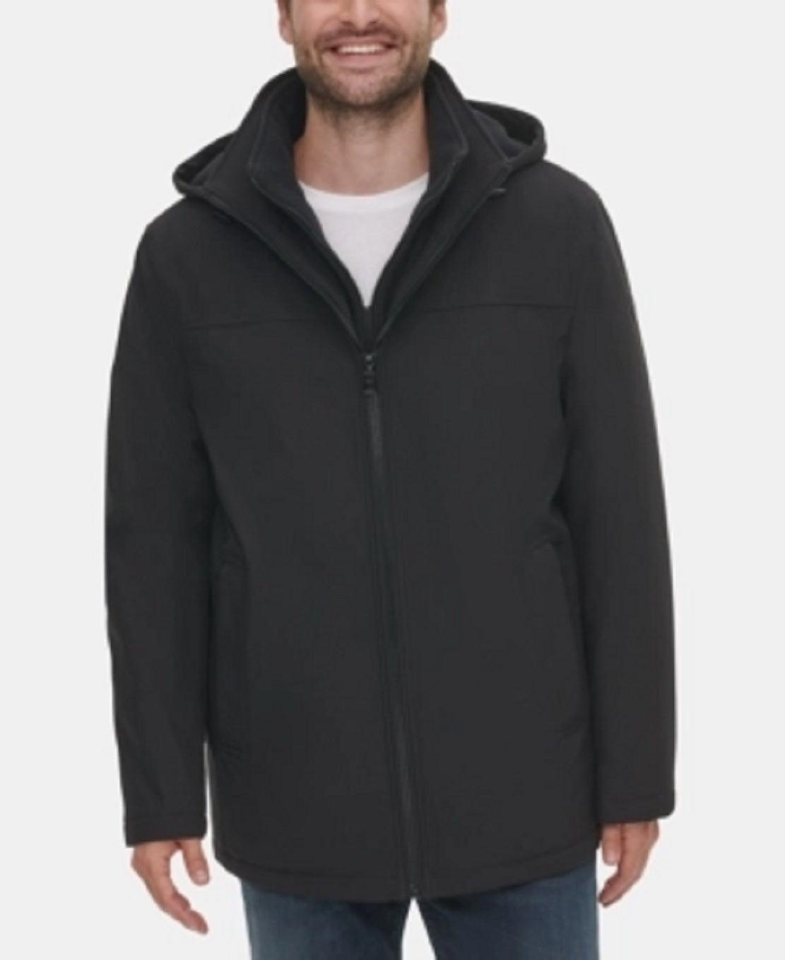 Jaqueta Calvin Klein Infinite Stretch Masculina com Babador Forrado em Lã Polar Preta Tamanho Grande