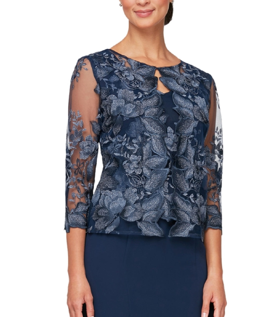 Alex Evenings Jaqueta Mock Feminina Vestido Midi Azul Tamanho 14