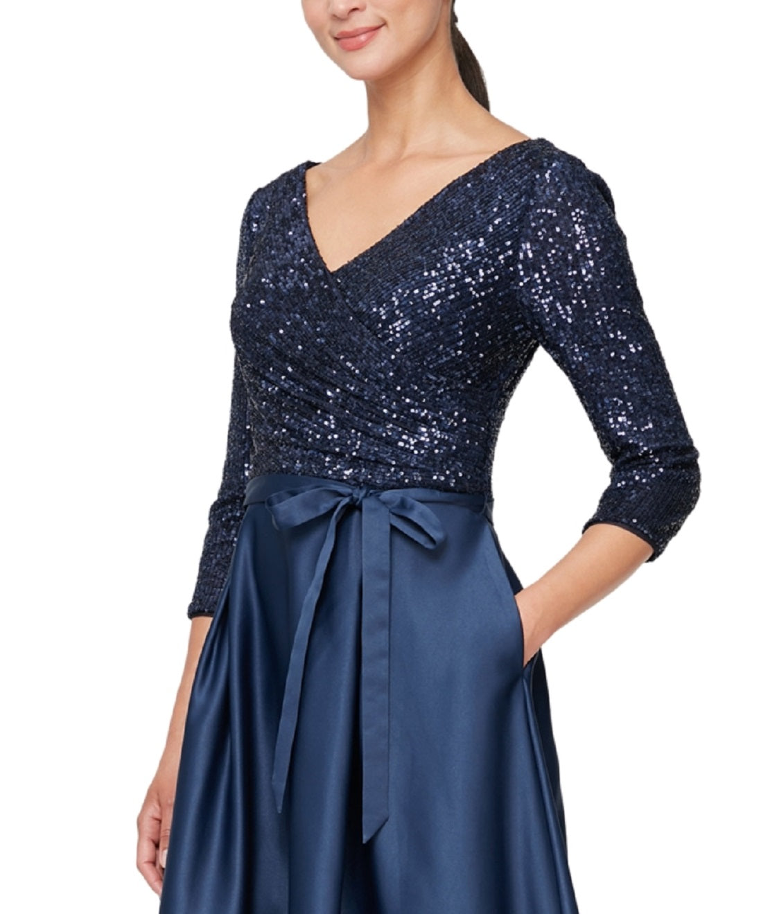 Vestido midi feminino Alex Evenings com corpete de lantejoulas, azul, tamanho 6