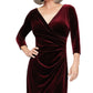 Vestido de veludo franzido com manga 3/4 Alex Evenings para mulheres, tamanho 14W, vermelho
