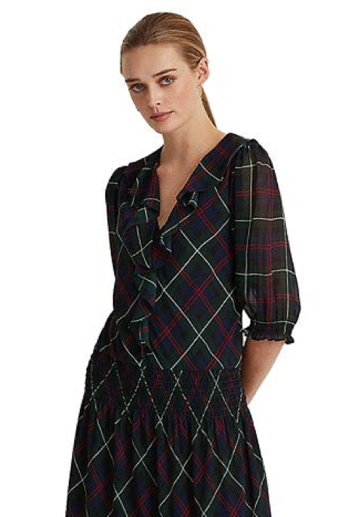 Vestido xadrez georgette feminino Ralph Lauren, preto, tamanho 8
