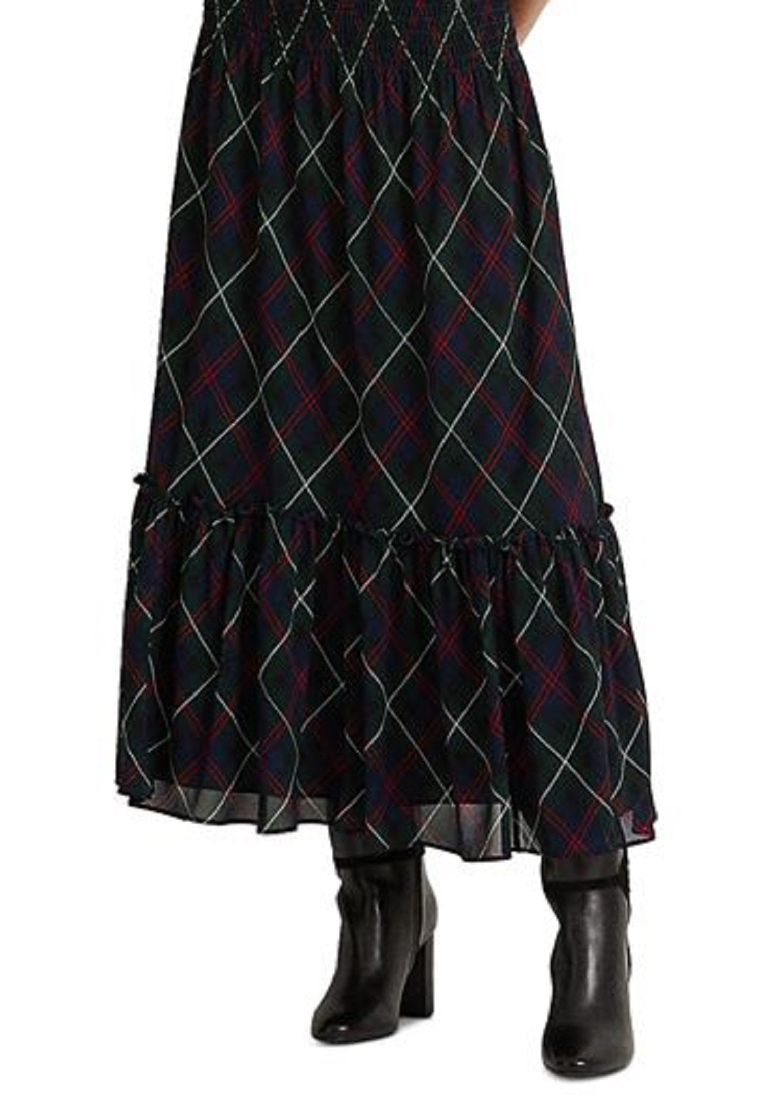 Vestido xadrez georgette feminino Ralph Lauren, preto, tamanho 8