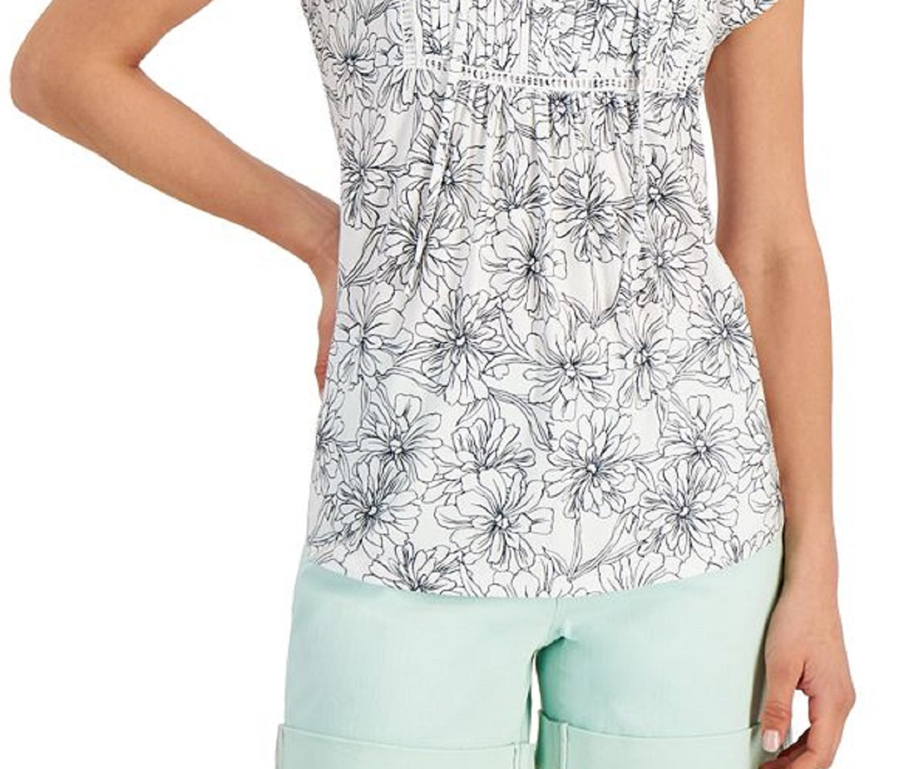 Tommy Hilfiger Blusa Feminina Estampa Floral Ladder Trim Pintucked Branca Tamanho X-G