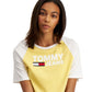 Camiseta Tommy Jeans Feminina Fused Logo Baseball Amarela Tamanho P