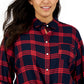 Camisa utilitária xadrez de algodão feminina Tommy Hilfiger, azul, tamanho 2X