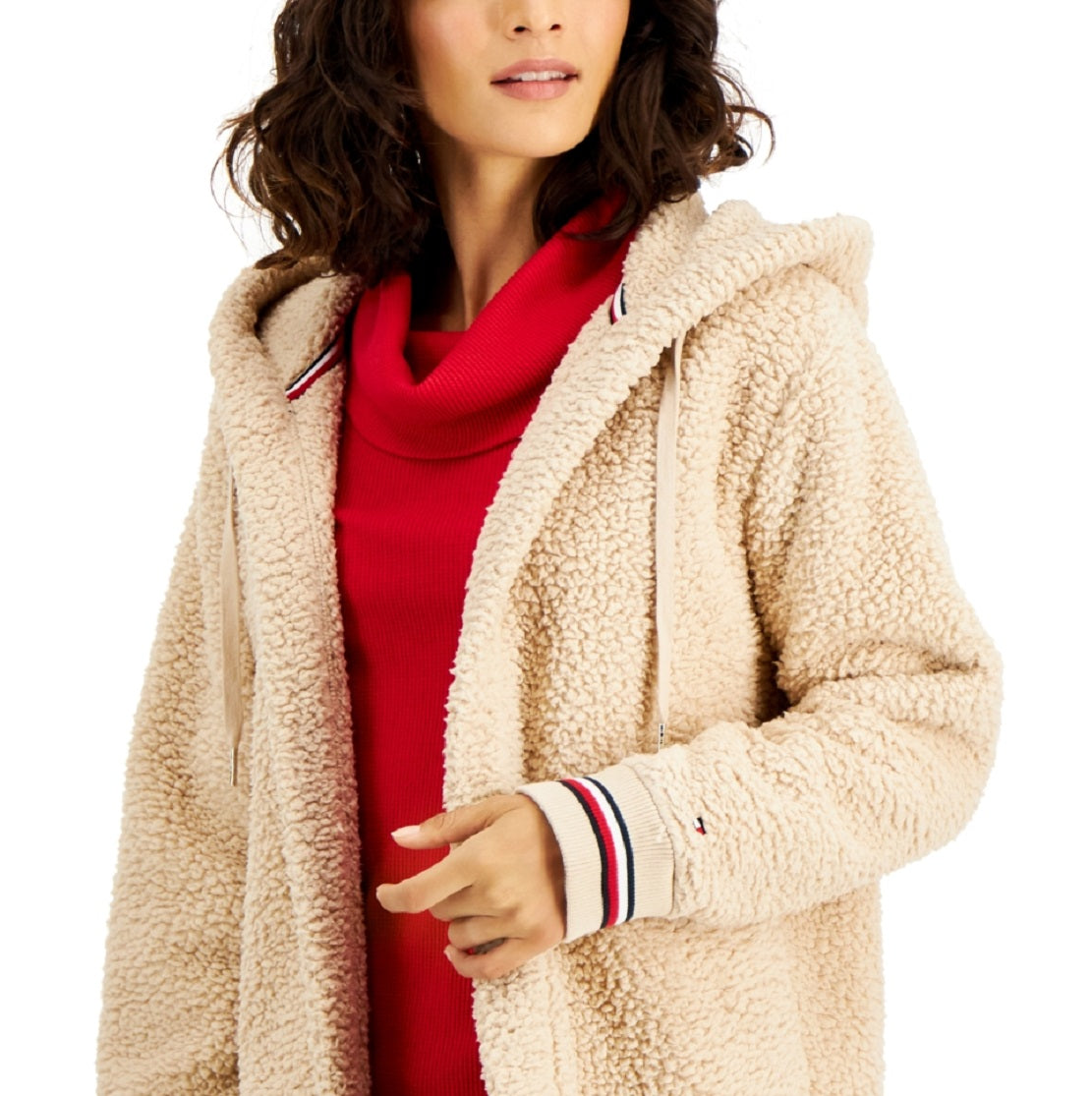 Jaqueta de lã com capuz feminina Tommy Hilfiger marrom tamanho médio