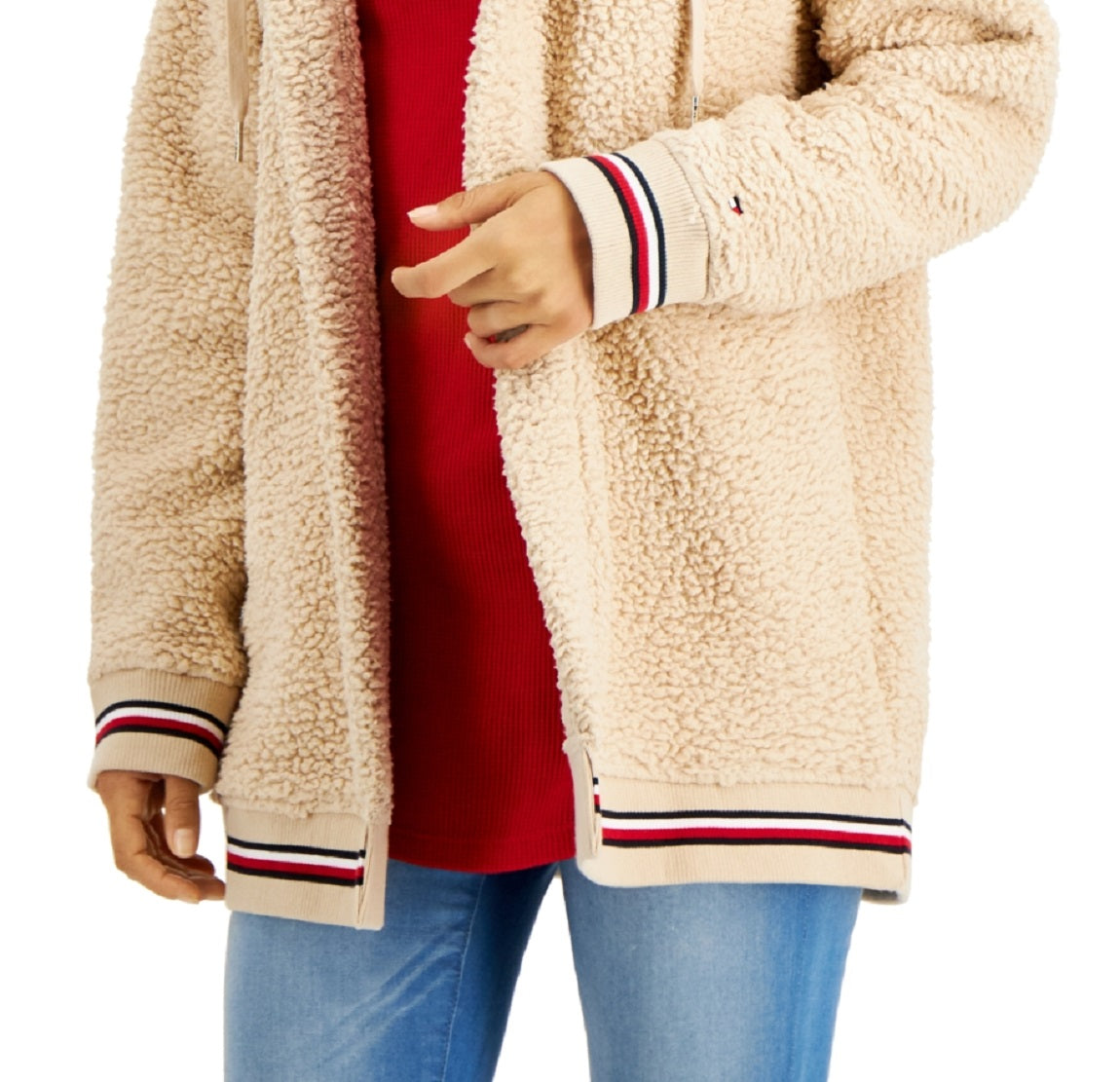 Jaqueta de lã com capuz feminina Tommy Hilfiger marrom tamanho médio