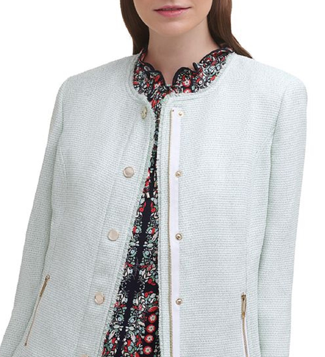 Jaqueta Tommy Hilfiger Feminina com Zíper Texturizado e Frente Desfiada, Verde, Tamanho 16