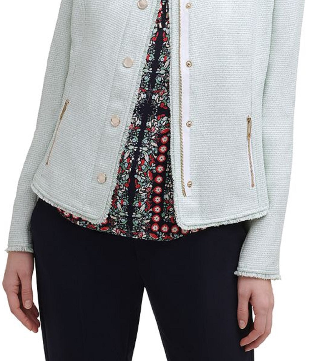 Jaqueta Tommy Hilfiger Feminina com Zíper Texturizado e Frente Desfiada, Verde, Tamanho 16