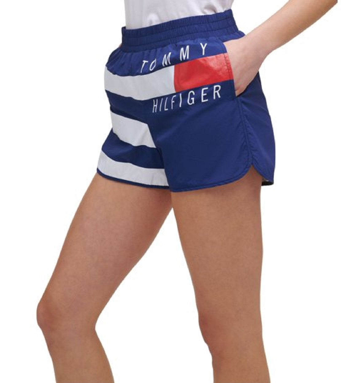 Tommy Hilfiger Shorts Listrados Femininos para Uso Ativo Azul Tamanho X-G