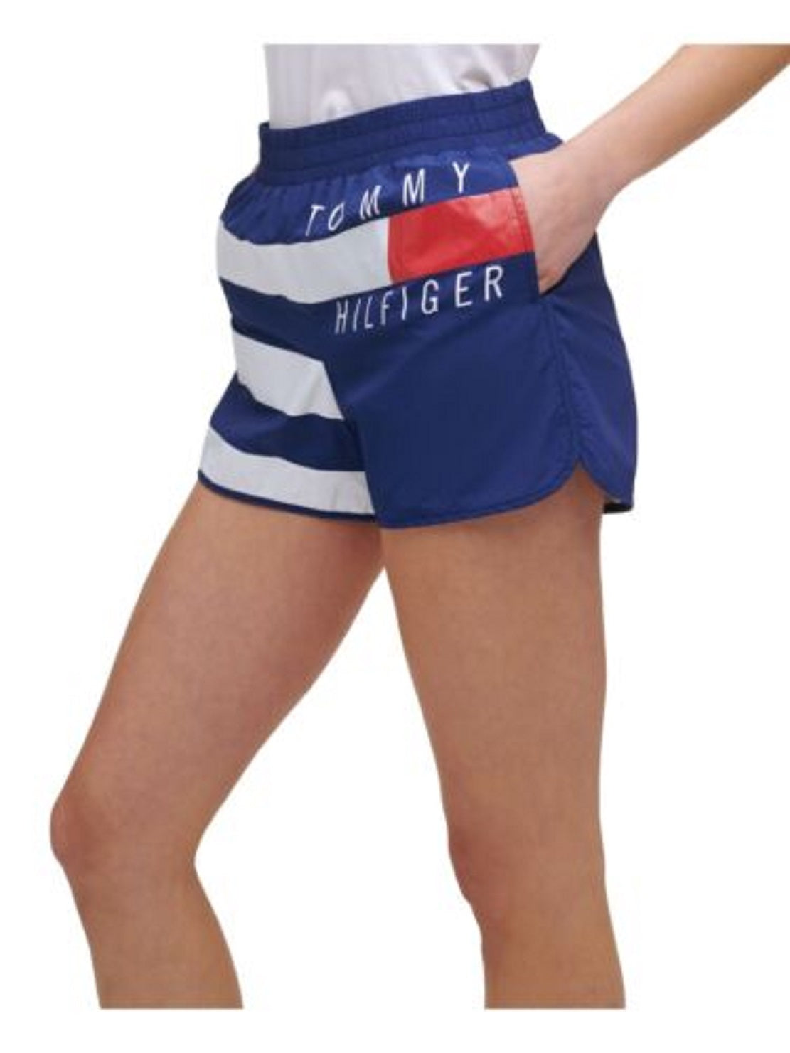 Tommy Hilfiger Shorts Listrados Femininos para Uso Ativo Azul Tamanho P