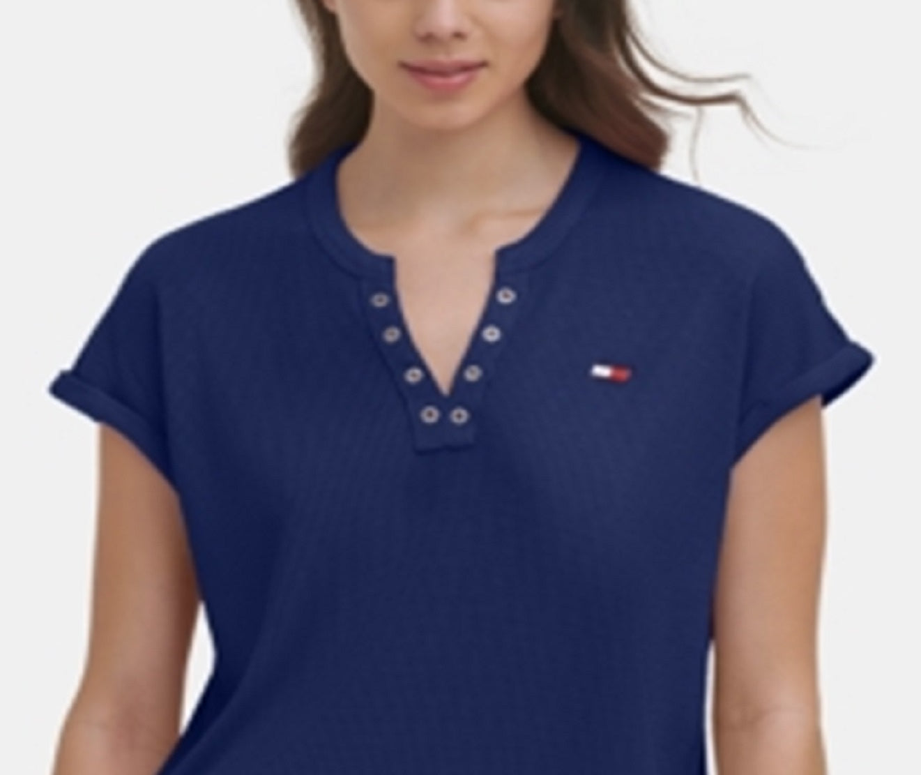 Camiseta feminina Tommy Hilfiger Waffle Knit Azul Tamanho XS