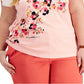 Camiseta feminina Tommy Hilfiger com estampa de trevo rosa, tamanho 3X
