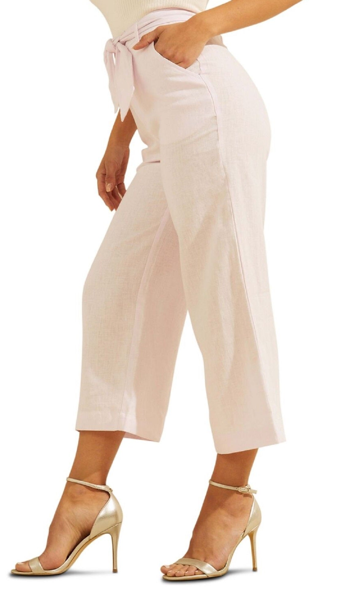 Calça culotte feminina GUESS Tessa Linen Rosa Tamanho Grande