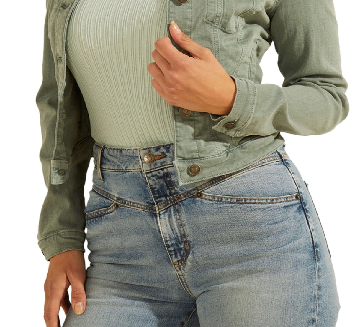 Jaqueta Trucker Feminina GUESS com Botões Verde Tamanho P