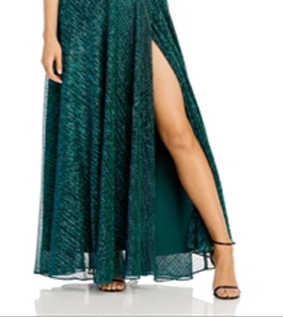 Vestido feminino Aqua com um ombro só, amassado, metálico, verde, tamanho 8