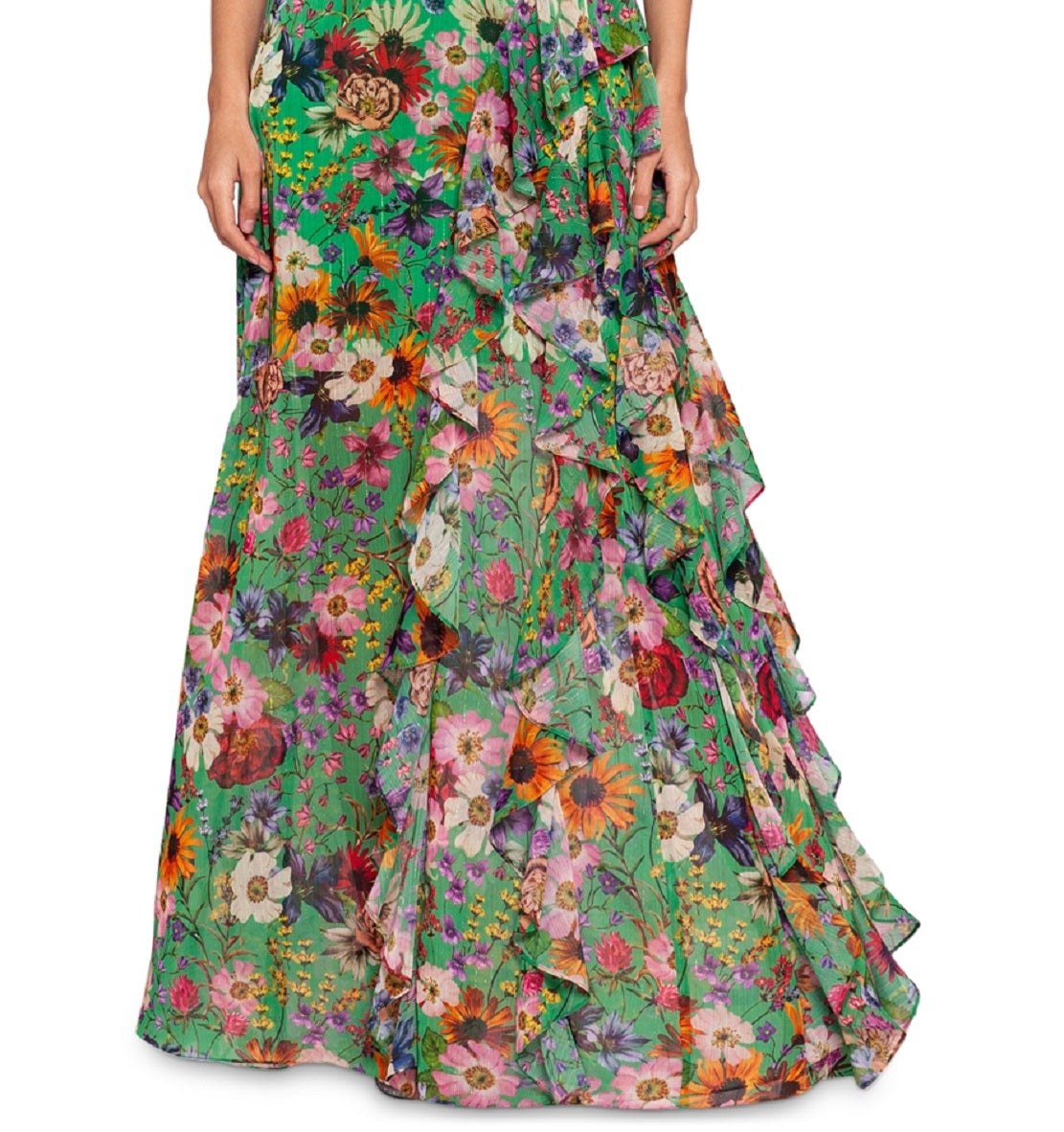 Vestido feminino Betsy &amp; Adam com estampa floral e babados, verde, tamanho 14