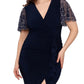 Vestido feminino Betsy &amp; Adam com mangas e babados e contas, azul, tamanho 14W