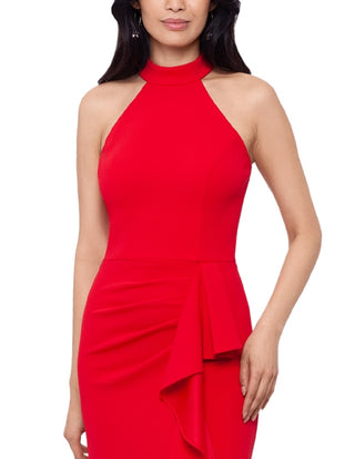 Vestido feminino Betsy &amp; Adam com babados e fenda lateral, tamanho 10, vermelho, pequeno