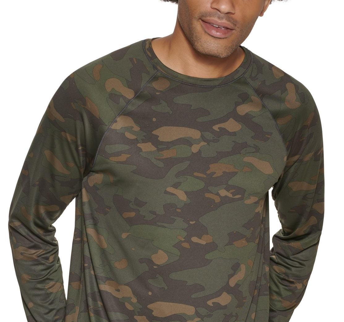 Camiseta de manga comprida com camada de base camuflada masculina Bass Outdoor, verde, tamanho grande