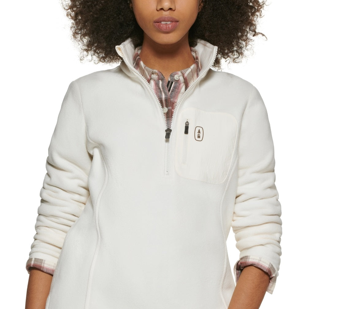 Jaqueta de lã Bass Outdoor Highline Trail Half Zip feminina, branca, tamanho X-S