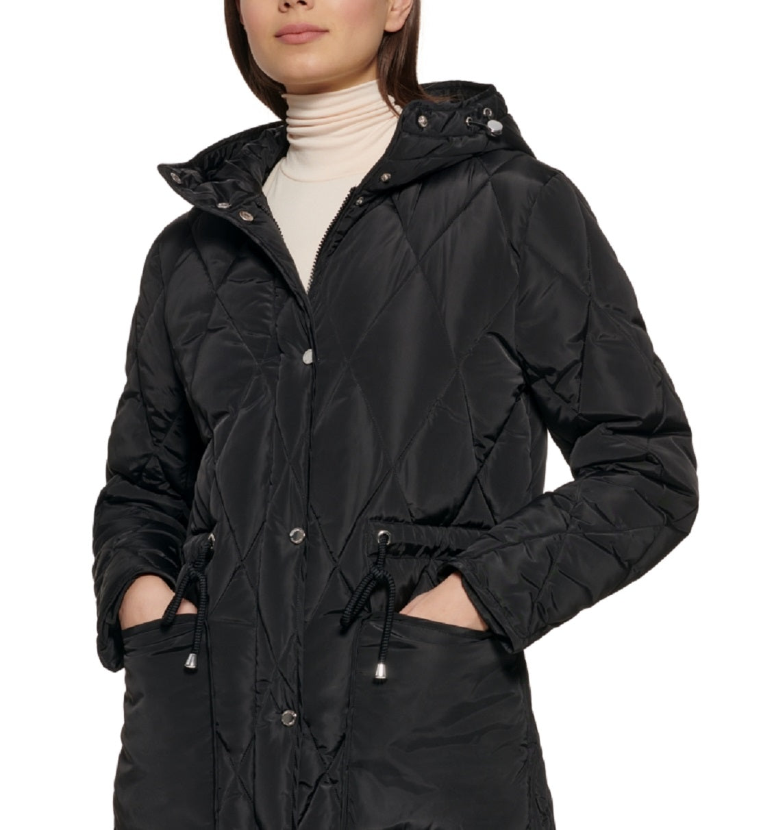 Casaco anorak com capuz feminino Kenneth Cole, preto, tamanho pequeno