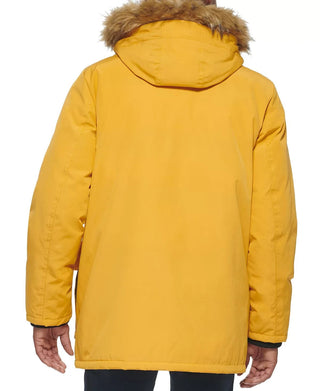 Club Room Men's Parka With A Faux Fur Hood Jacket Yellow Size Small