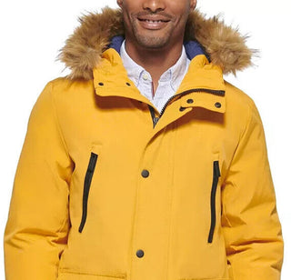 Club Room Men's Parka With A Faux Fur Hood Jacket Yellow Size Small