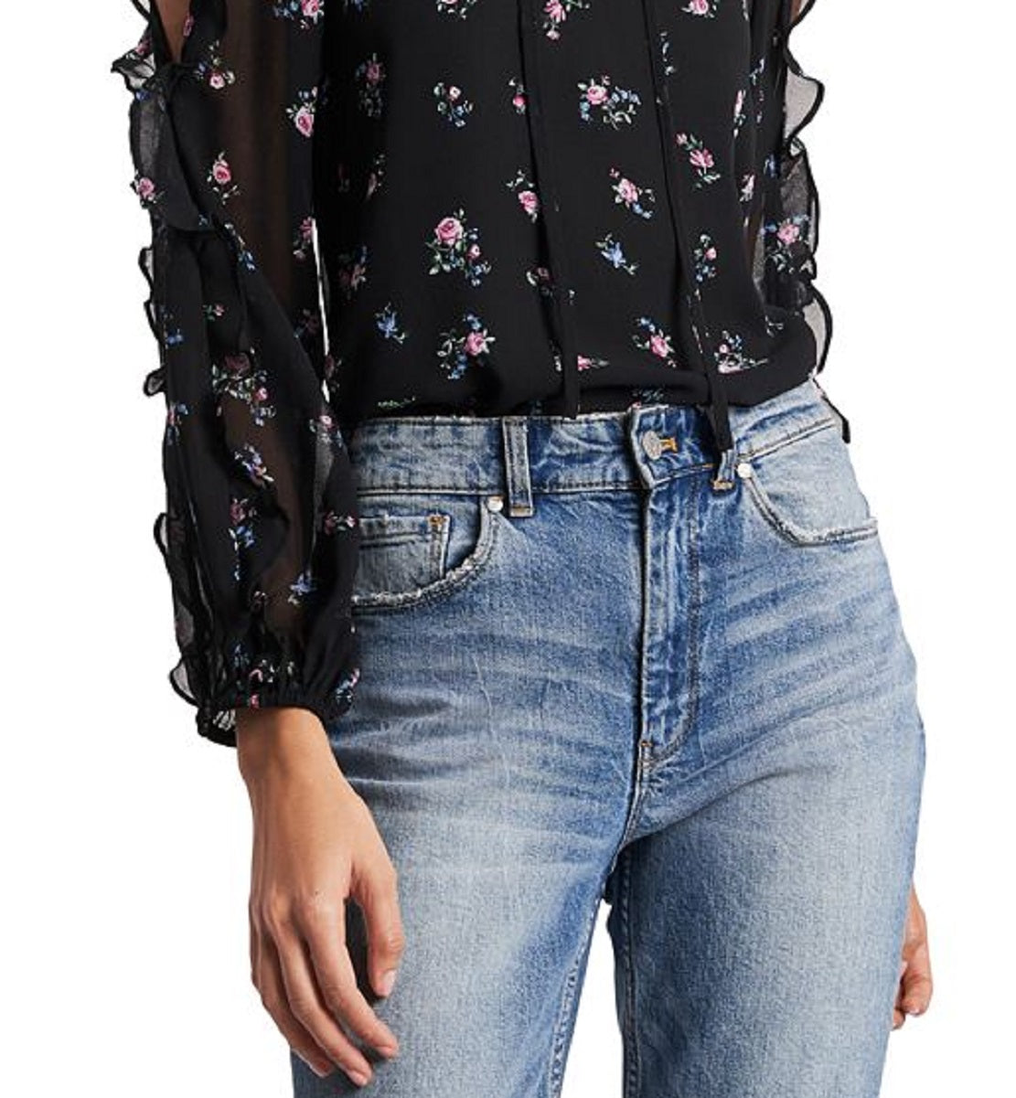 1.STATE Blusa feminina com babados e ombros descobertos, preta, tamanho extragrande