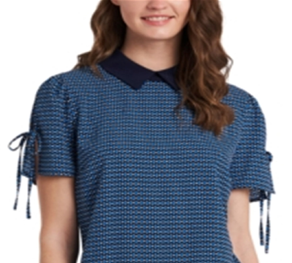 Blusa feminina CeCe com gola geométrica, azul, tamanho médio