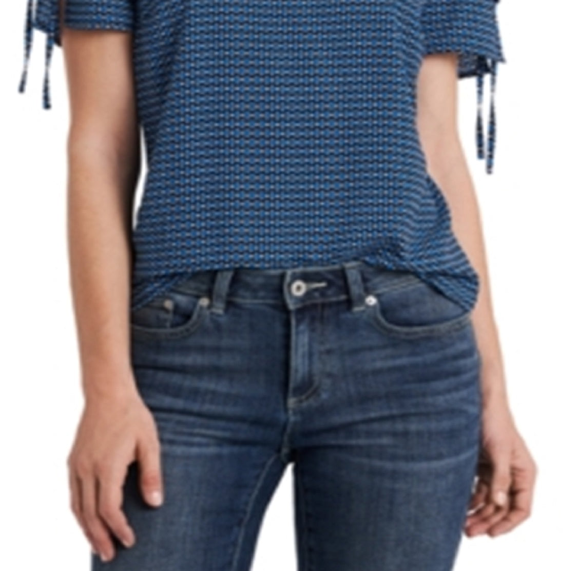Blusa feminina CeCe com gola geométrica, azul, tamanho médio