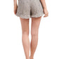 1.STATE Shorts de linho feminino listrado com babados e bainha marrom, tamanho 8