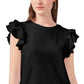 Camiseta feminina Vince Camuto com mangas franzidas e babados, preta, tamanho extragrande