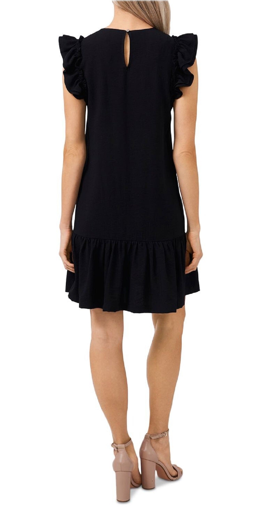 Vestido feminino CeCe com mangas esvoaçantes, preto, tamanho 10