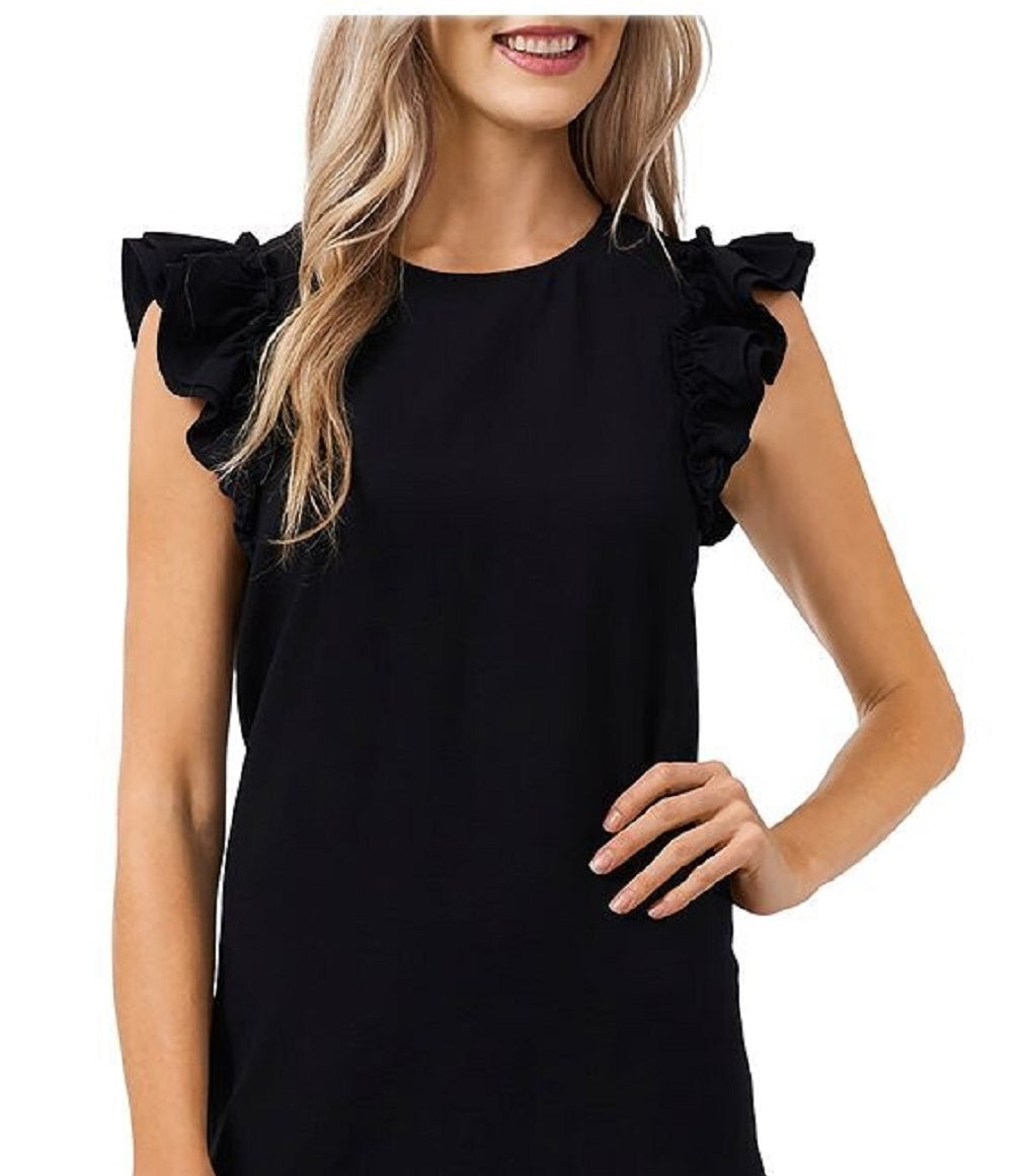 Vestido feminino CeCe com mangas esvoaçantes, preto, tamanho 10