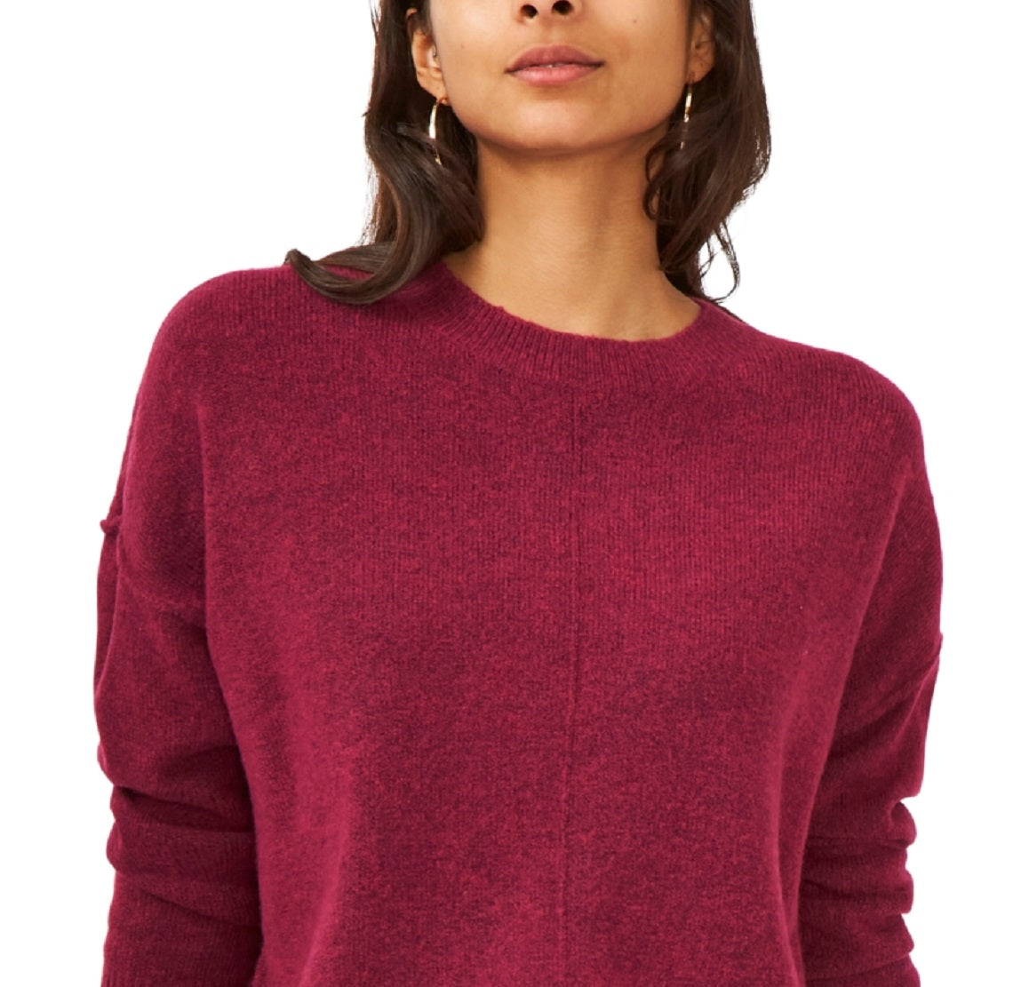 Suéter feminino Vince Camuto com gola redonda e costura central, vermelho, tamanho grande