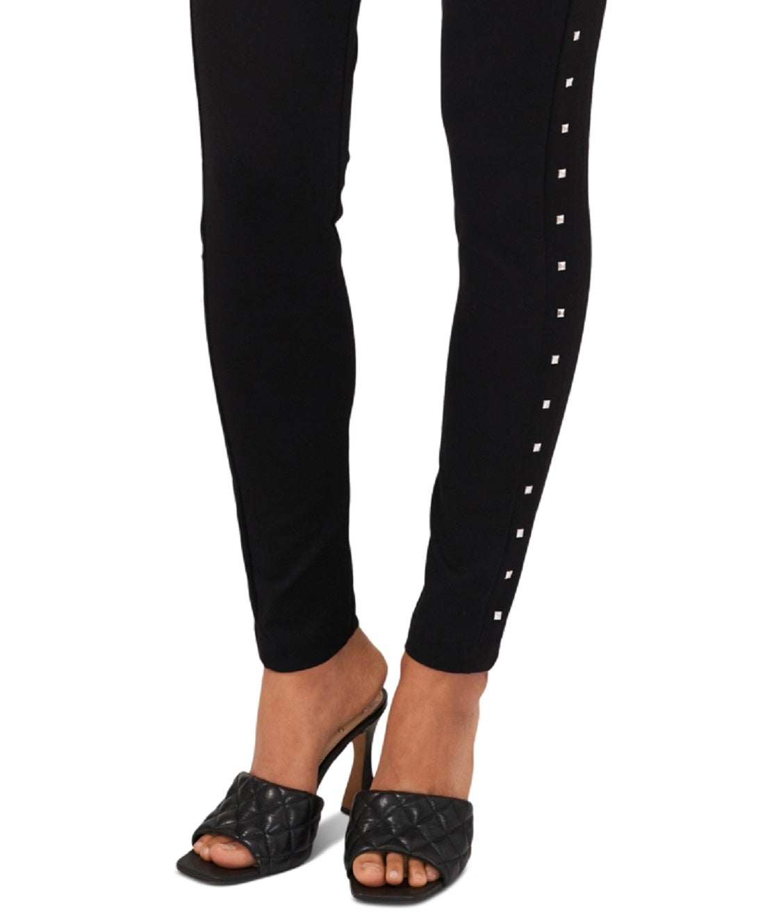 Leggings femininas Vince Camuto com tachas de cintura alta, pretas, tamanho médio