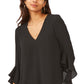 Vince Camuto Blusa feminina com manga trompete, preta, tamanho médio