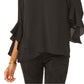 Vince Camuto Blusa feminina com manga trompete, preta, tamanho médio