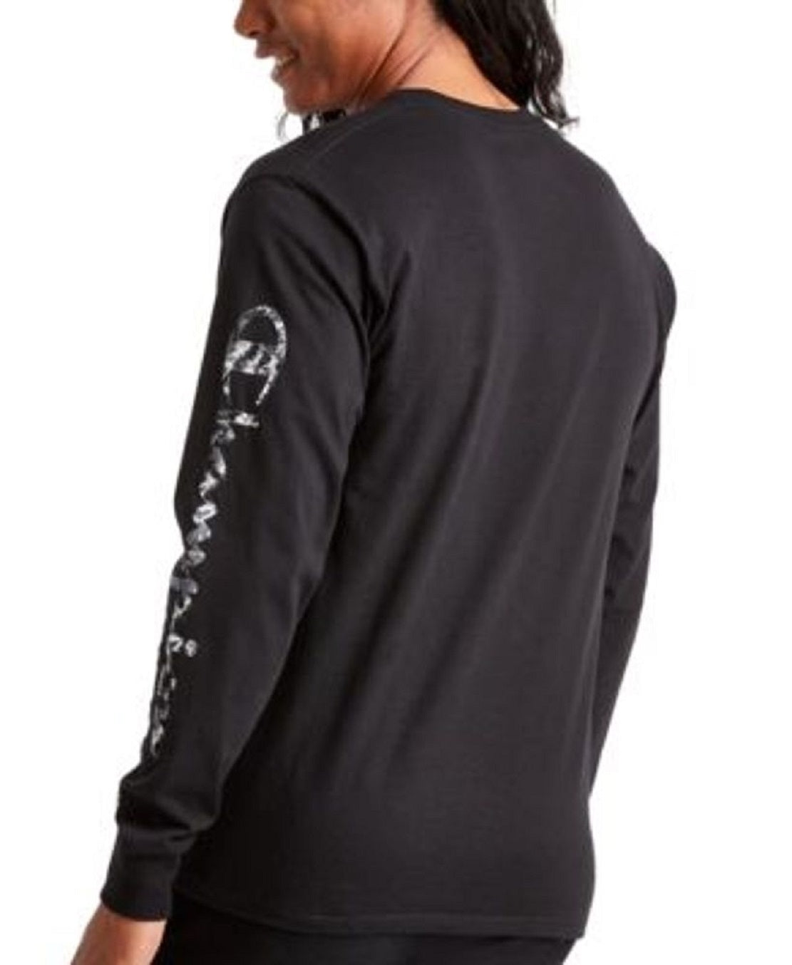 Camiseta masculina Champion com logotipo gráfico de manga comprida, preta, tamanho XXX-G