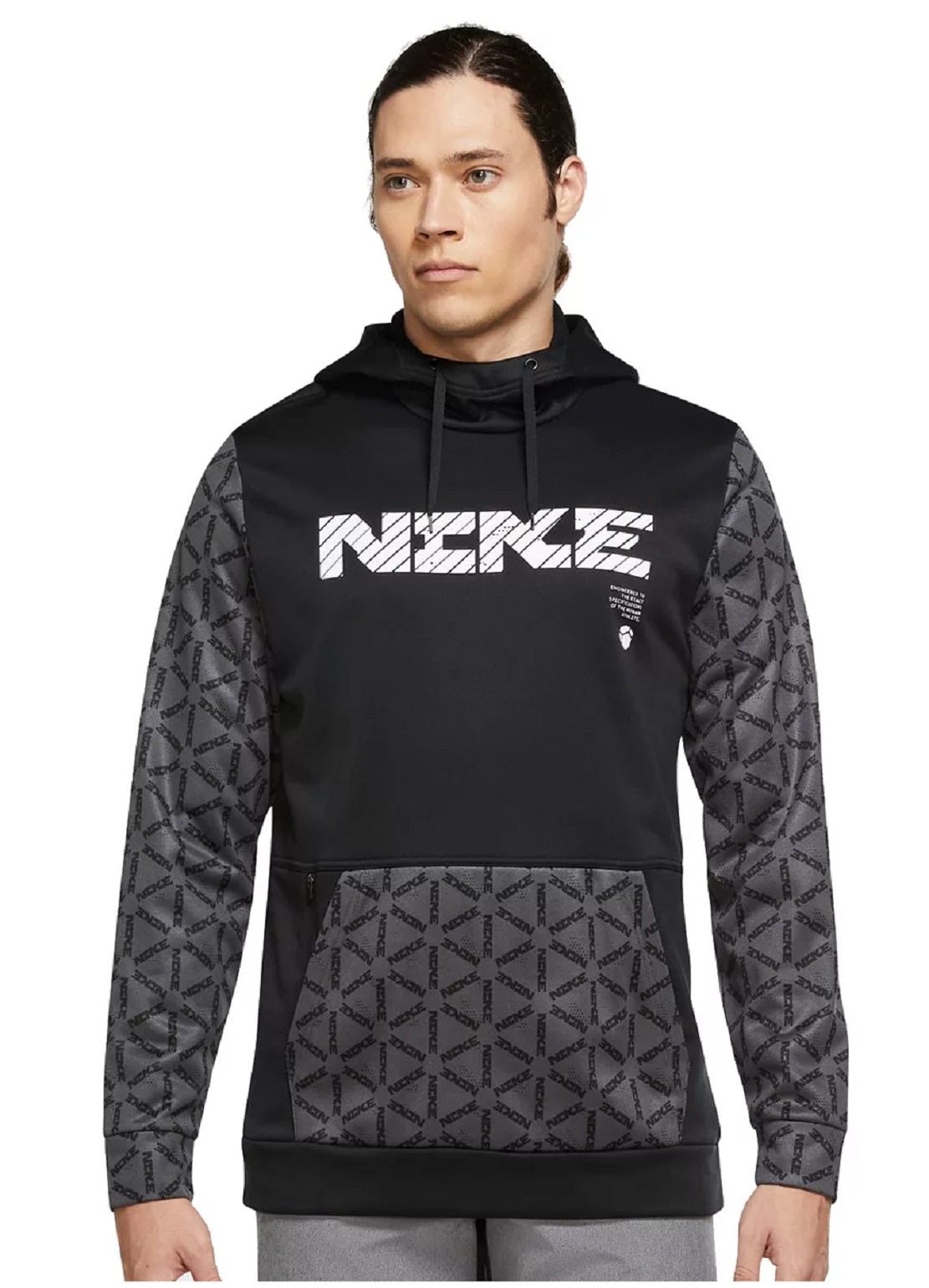 Moletom com capuz Nike Therma FIT masculino, estampado, cinza, tamanho grande