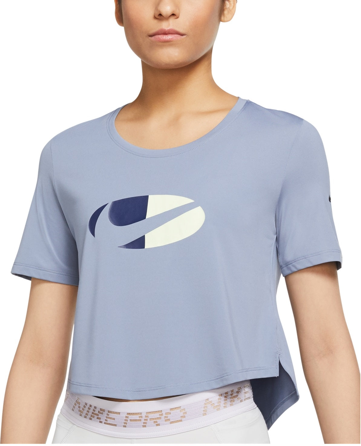 Camiseta curta Nike Dri Fit Logo Feminina Azul Tamanho 2X