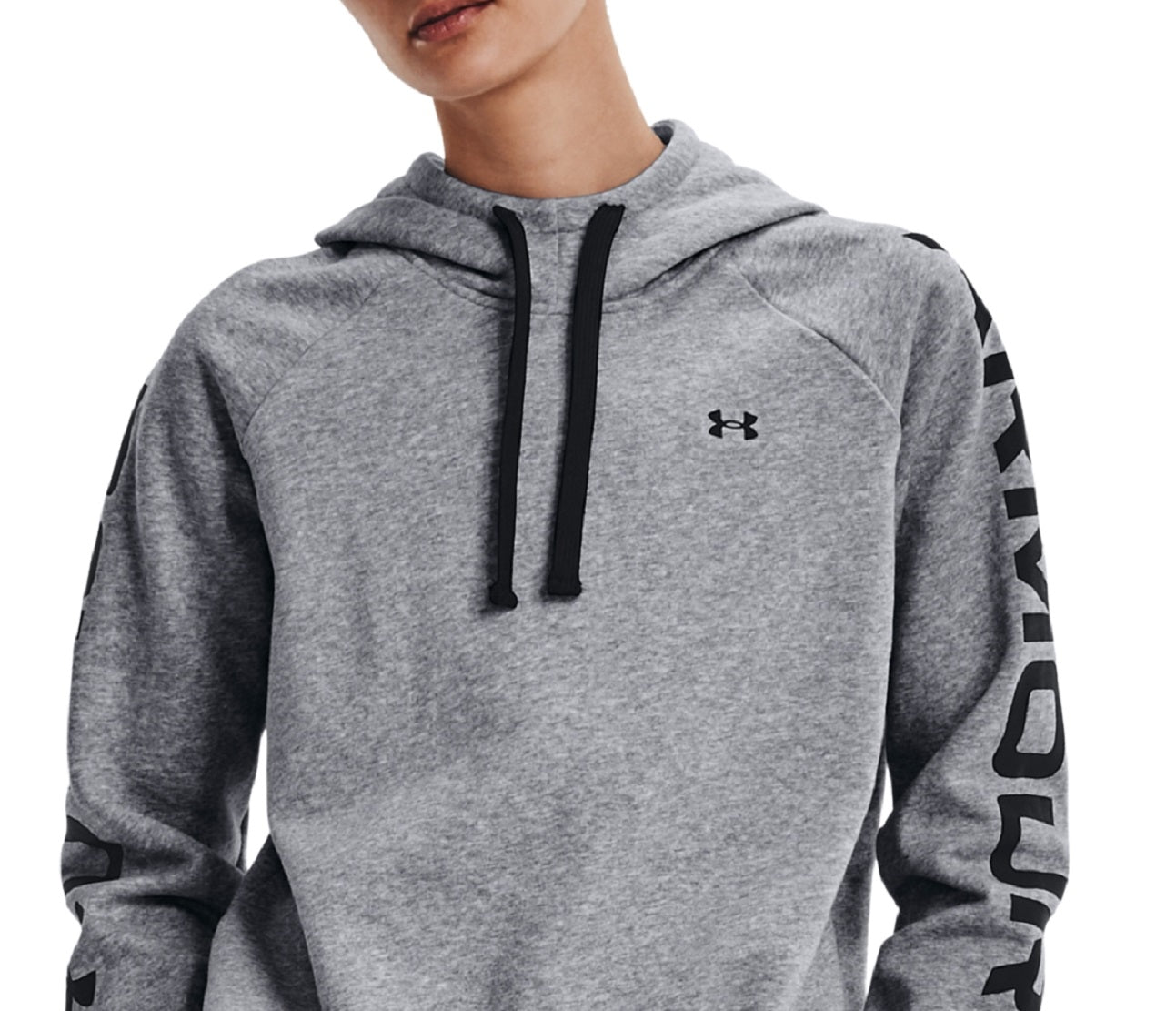 Under Armour Rival Fleece Hoodie com logotipo feminino, cinza, tamanho XX-G