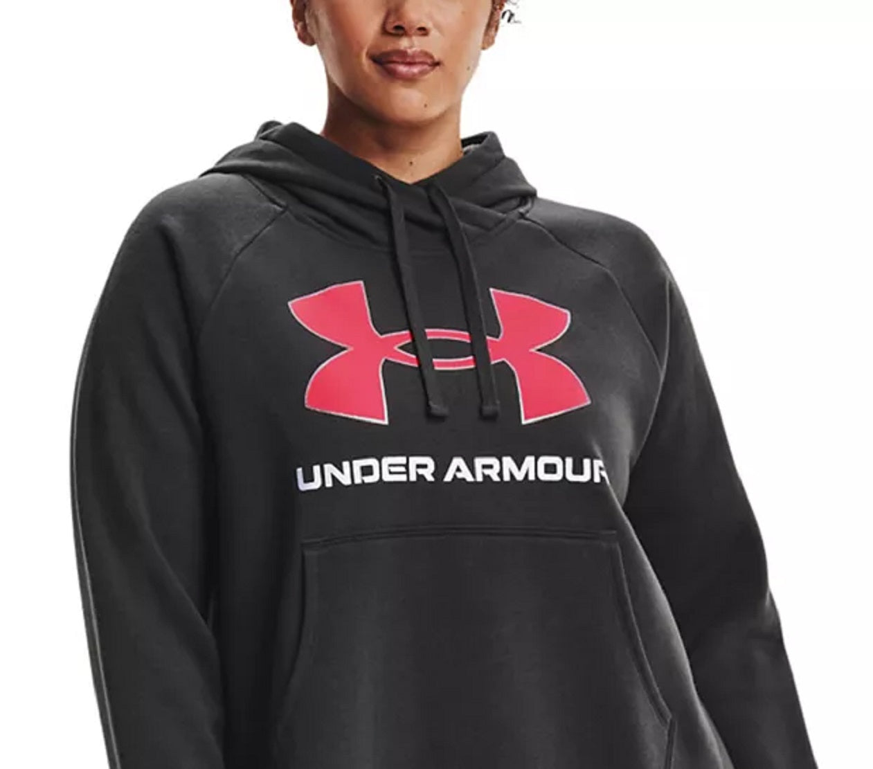 Moletom com capuz Under Armour Plus Rival Fleece feminino, preto, tamanho 1X