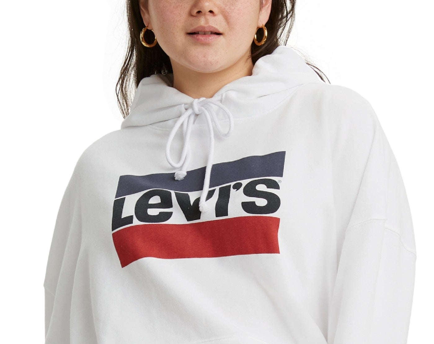 Moletom com capuz feminino Levi's com logotipo, branco, tamanho 2X