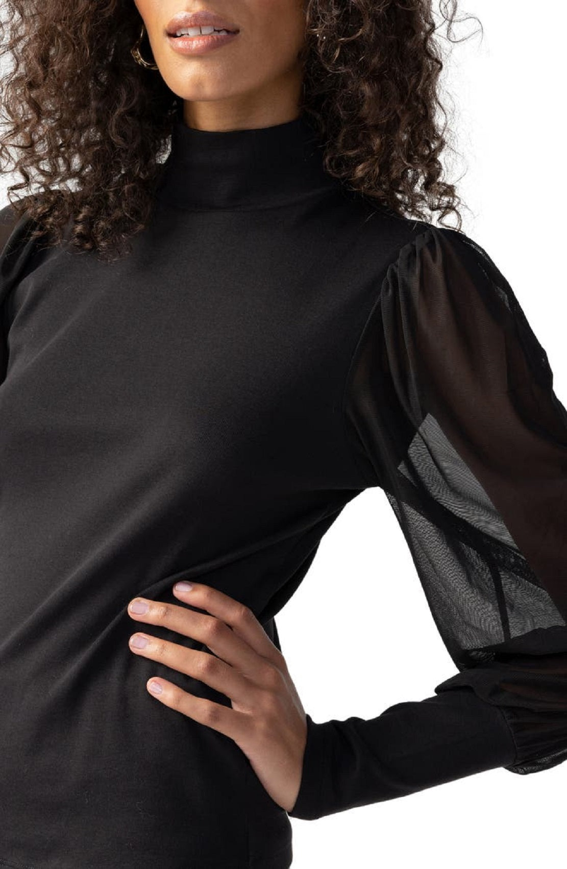 Blusa feminina Sanctuary n My Mind com manga de malha e gola alta, preta, tamanho médio